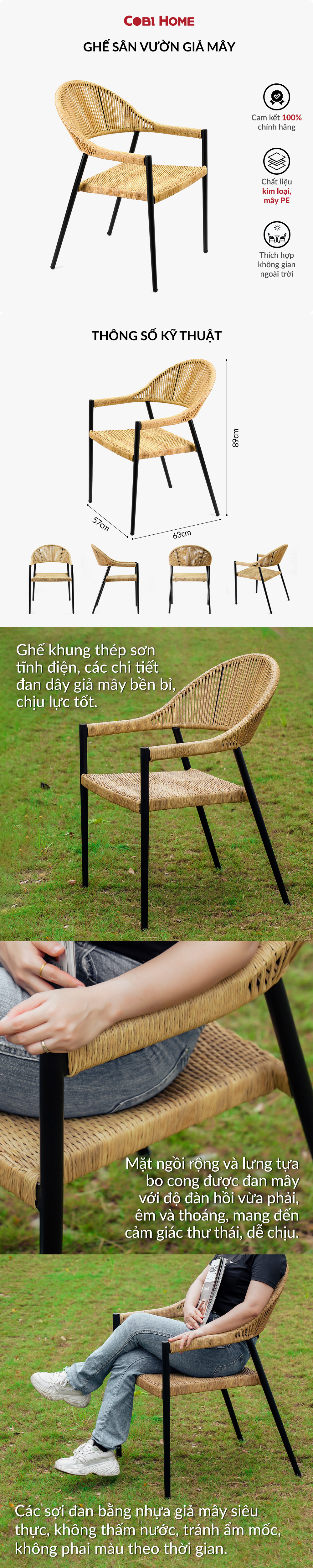 Ghế nhựa sân vườn giả mây đan